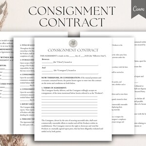 Editable Consignment Contract, Product Consignment Contract, Consignment Agreement , Consignment forms pdf, Canva