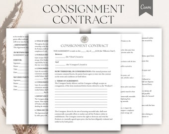 Editable Consignment Contract, Product Consignment Contract, Consignment Agreement , Consignment forms pdf, Canva