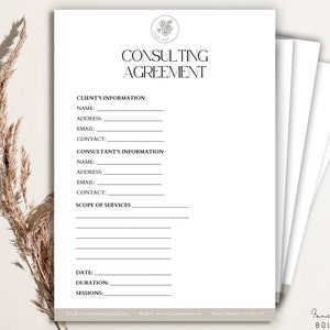 Consultant Contract Agreement Form ,Editable Consulting Agreement Template, Consulting Agreement forms, Consultant Contract Template, Canva