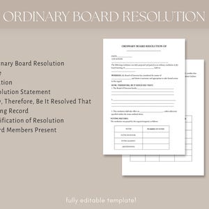 Ordinary Board Resolution Template, PDF, Canva - Etsy