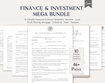 Finance & Investment Bundle, 10 Finance Legal Bundle Editable Templates, Investor, Loan, Mortgage Contract Forms