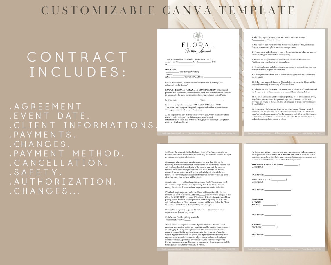 Floral Contract Template, Florist Contract, Flower Arrangements Floral Contract Template, Florist Contract, Flower Arrangements