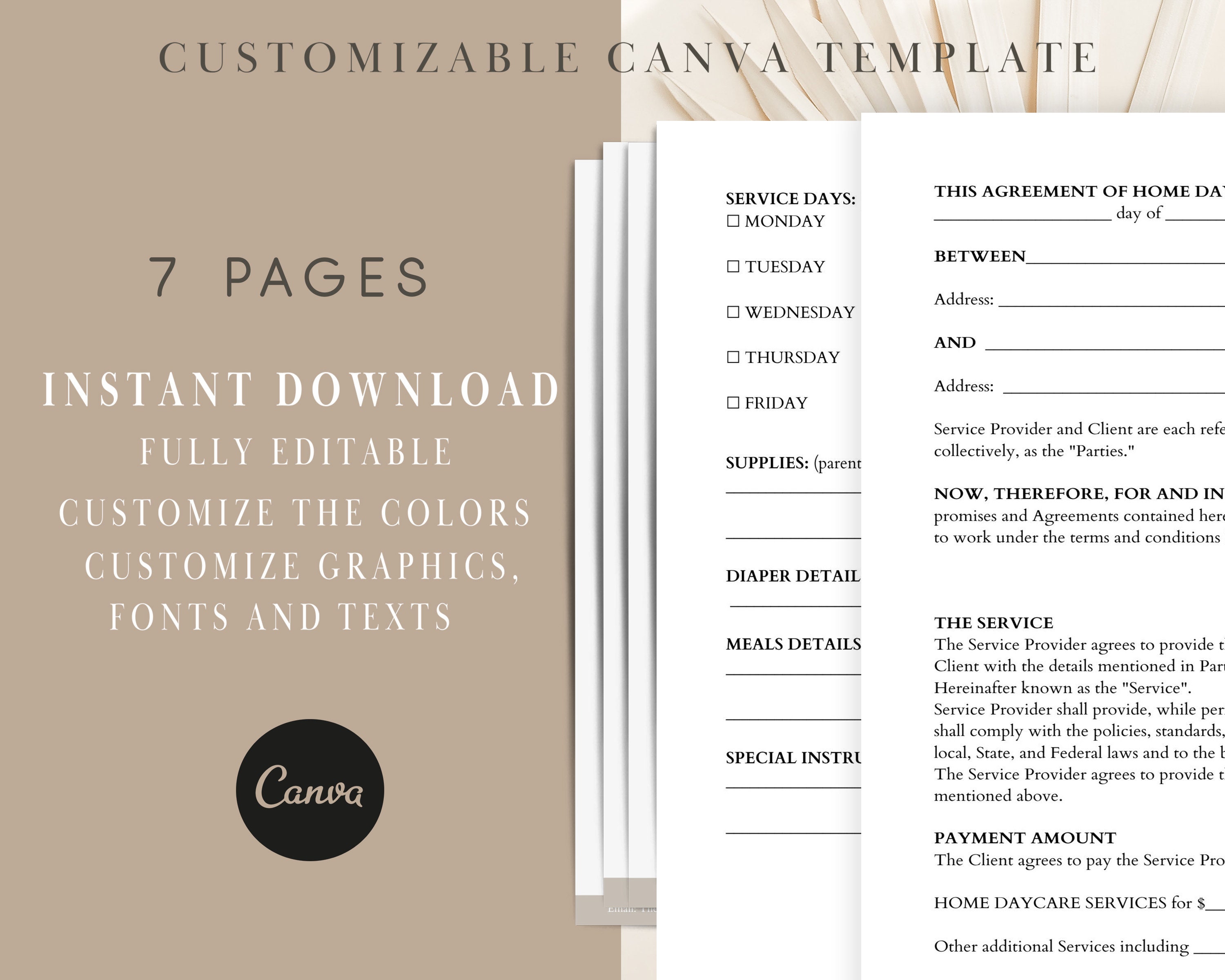 Editable Home Daycare Contract Template, Home Daycare Agreement Form