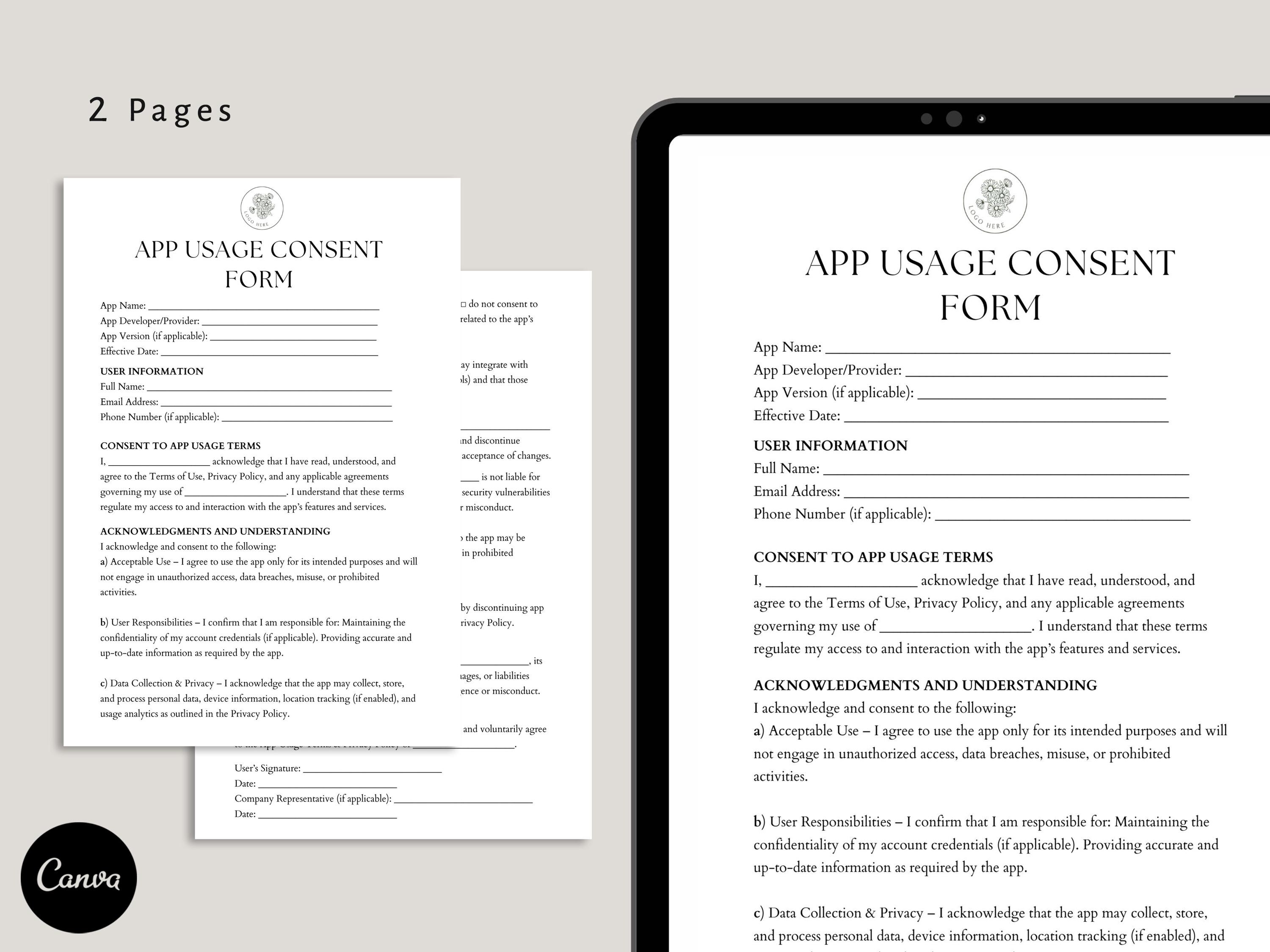 Content Usage Rights Form App Usage Consent Form Template, Pdf, Canva - Etsy