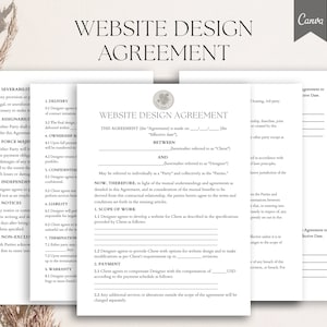 Contrato de design de site, modelo de contrato de web design freelance editável, termos de web design, contrato de designer de site, PDF Canva