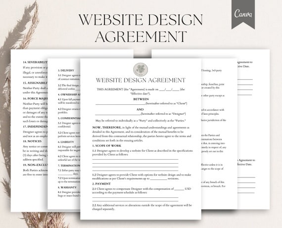 Website Design Agreement ,Editable Freelance Web Design Contract Template, Web Design Terms, Website Designer Contract, PDF Canva