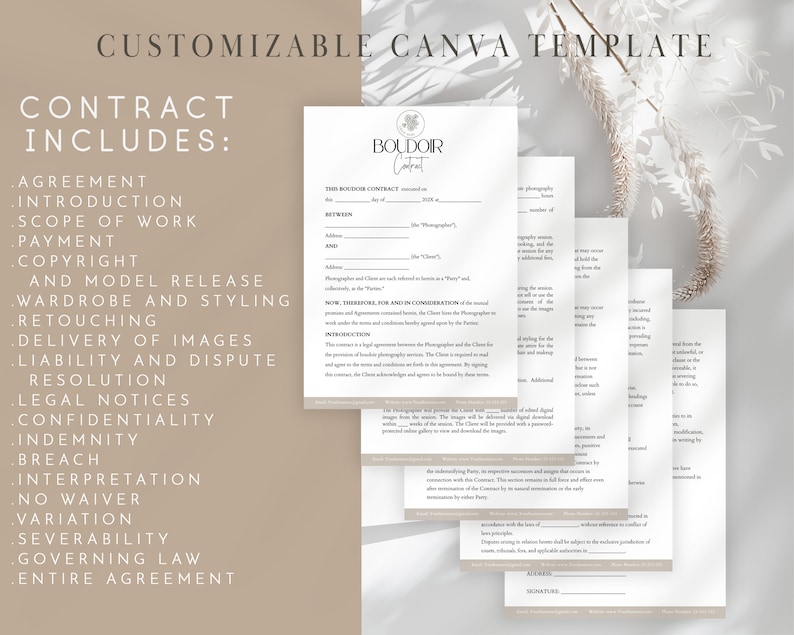 Boudoir Contract Template ,editable Boudoir Contract, Form for ...