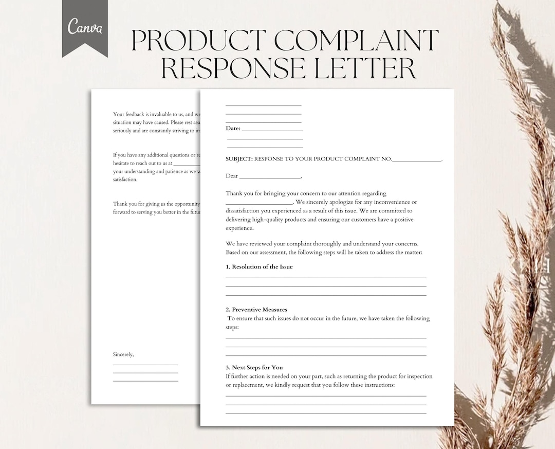 Complain Product Product Complaint Response Letter Template, PDF, Canva - Etsy