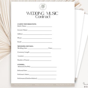 Wedding music services agreement Template, Wedding Music Contract, Performance contract, Singer Performance Agreement Edit with Canva