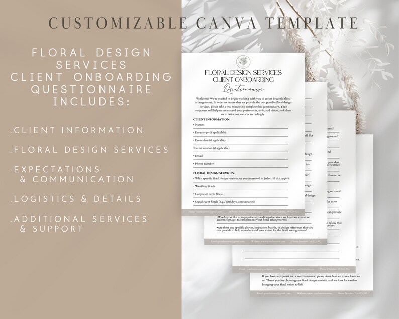 Editable Floral Design Services Client Onboarding Questionnaire Form, Floral Design