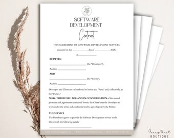Software Development Agreement, Editable Software Development Contract Template, Programming services Contract, Software development project