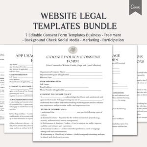 Website Legal Templates Bundle, 6 Editable Website Legal Document Templates, Privacy Policy ,Terms, Conditions, Cookie App, DocX, PDF, Canva