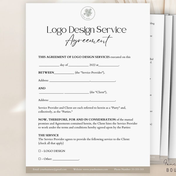 Editable Freelance Logo Design Contract, Graphic Design Contract Template, Client Agreement, Logo Designer Contract, logo Design Agreement