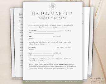 Makeup & Hair Contract, Hair Stylist Agreement,Wedding Contract Template,Makeup Artist Contract Wedding Makeup Artist, Hair Styling Contract