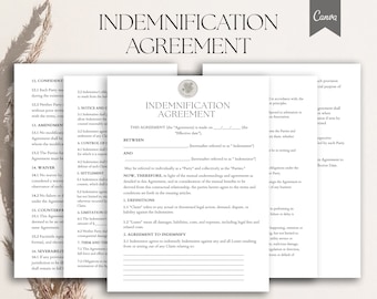 Indemnification Agreement template, Hold Harmless Agreement, Liability Release forms, General Release Form, Waiver of Liability ,Pdf, Canva