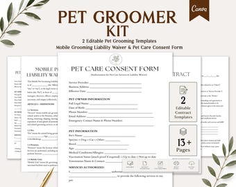 Editable Pet Grooming Contract, Mobile Grooming Waiver, Consent Form (Digital Download)