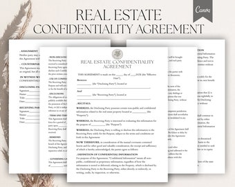 Editable Real Estate Confidentiality Agreement, Property Confidentiality forms, Real Estate NDA Template, Confidentiality Terms Pdf,Canva