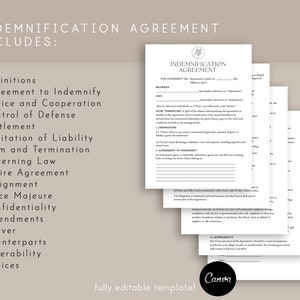 Indemnification Agreement template, Hold Harmless Agreement, Liability Release forms, General Release Form, Waiver of Liability ,Pdf, Canva image 3