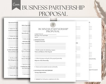 Business Partnership Proposal Template, Partnership Proposal form, Collaboration Proposal, Pdf, Canva