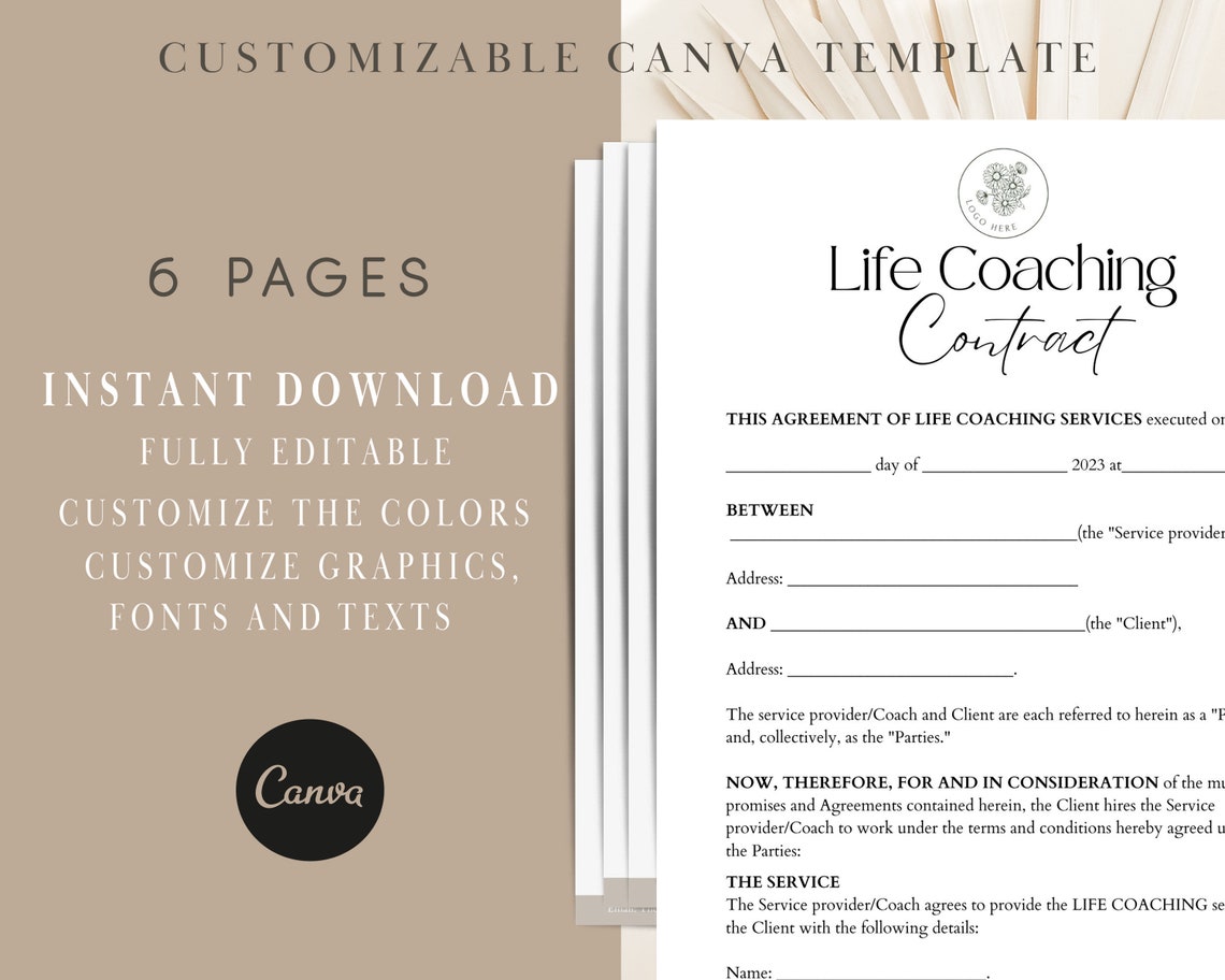Editable Life Coaching Contract Template, Coaching Services Agreement ...