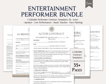 Entertainment Performer Bundle, 6 Editable Performer Contract Templates, DJ, Actor, Speaker & Live Performance, Instant Download