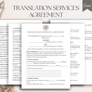Contrato de Serviços de Tradução Editável, Contrato de Tradutor, Modelo de Contrato de Tradução, Contrato de Serviços de Tradutor, Formulários, PDF Canva