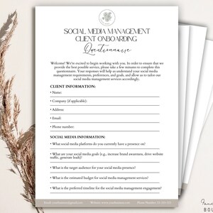 Social Media Management Client Onboarding Questionnaire Form, Editable Social Media Management questionnaires Template, Client Onboarding