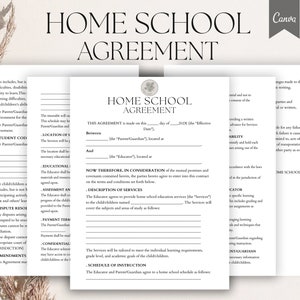 Editable Homeschool Agreement, Home Education Agreement Template, Education Service Agreement Homeschool Contract, Pdf, Canva