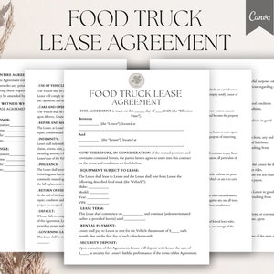 Editable Food Truck Lease Agreement, Food Truck Rental, Catering Truck Rental Agreement, RV  food truck Rental contract Pdf, Canva