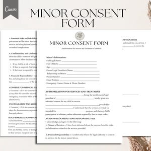 Minor Consent Form Template, Minor Authorization and Consent Form, PDF, Canva