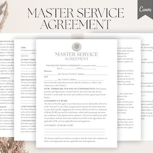 Editable Master Service Agreement, MSA form, Business Services Contract, MSA Template, Framework Agreement,Pdf, Canva