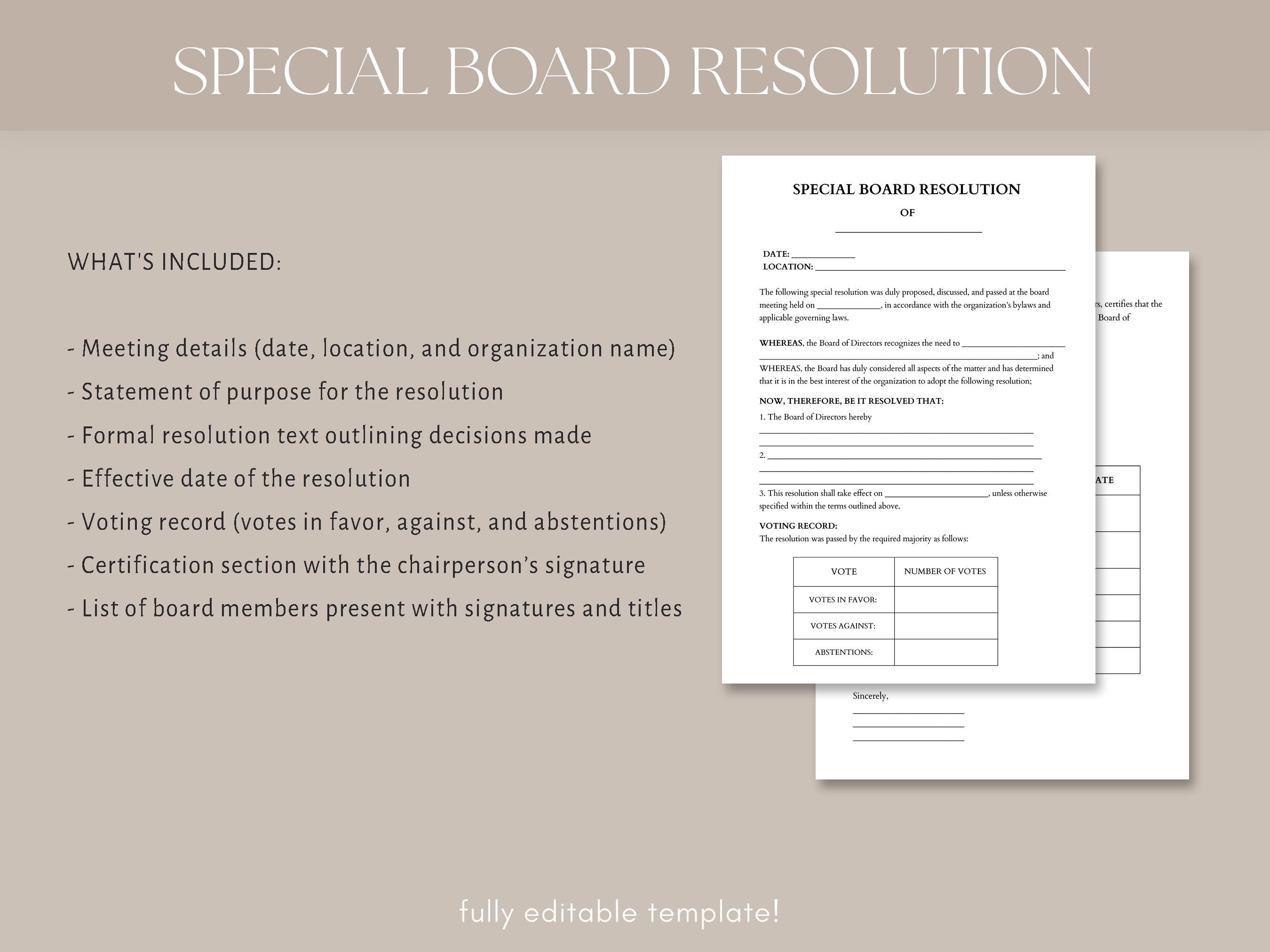 Special Board Resolution Template PDF, Canva - Etsy
