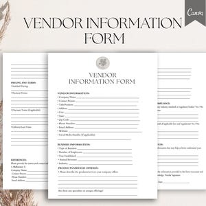 Könnte beinhalten: Ein schwarz-weißes Formular für Anbieterinformationen mit einem Siegel oben. Das Formular enthält Abschnitte für Preise und Bedingungen, Anbieterinformationen, Geschäftsinformationen, angebotene Produkte und Dienstleistungen sowie Compliance.