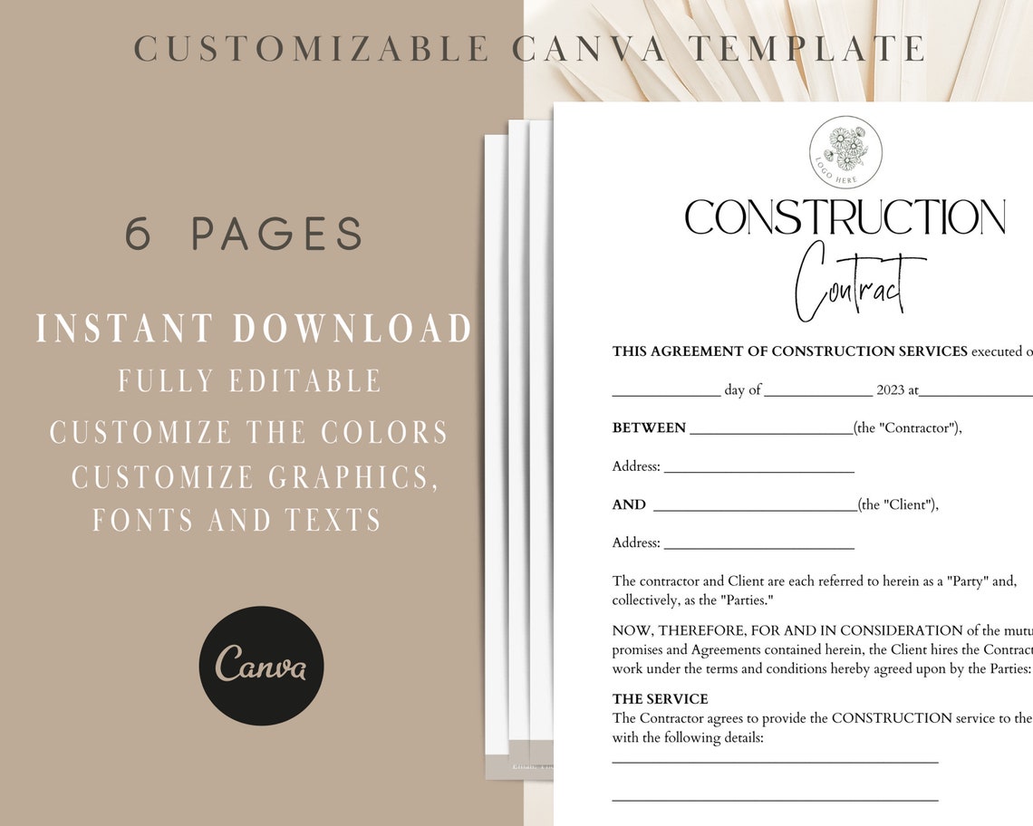 Editable Construction Contract Form, Contractor Contract Template ...
