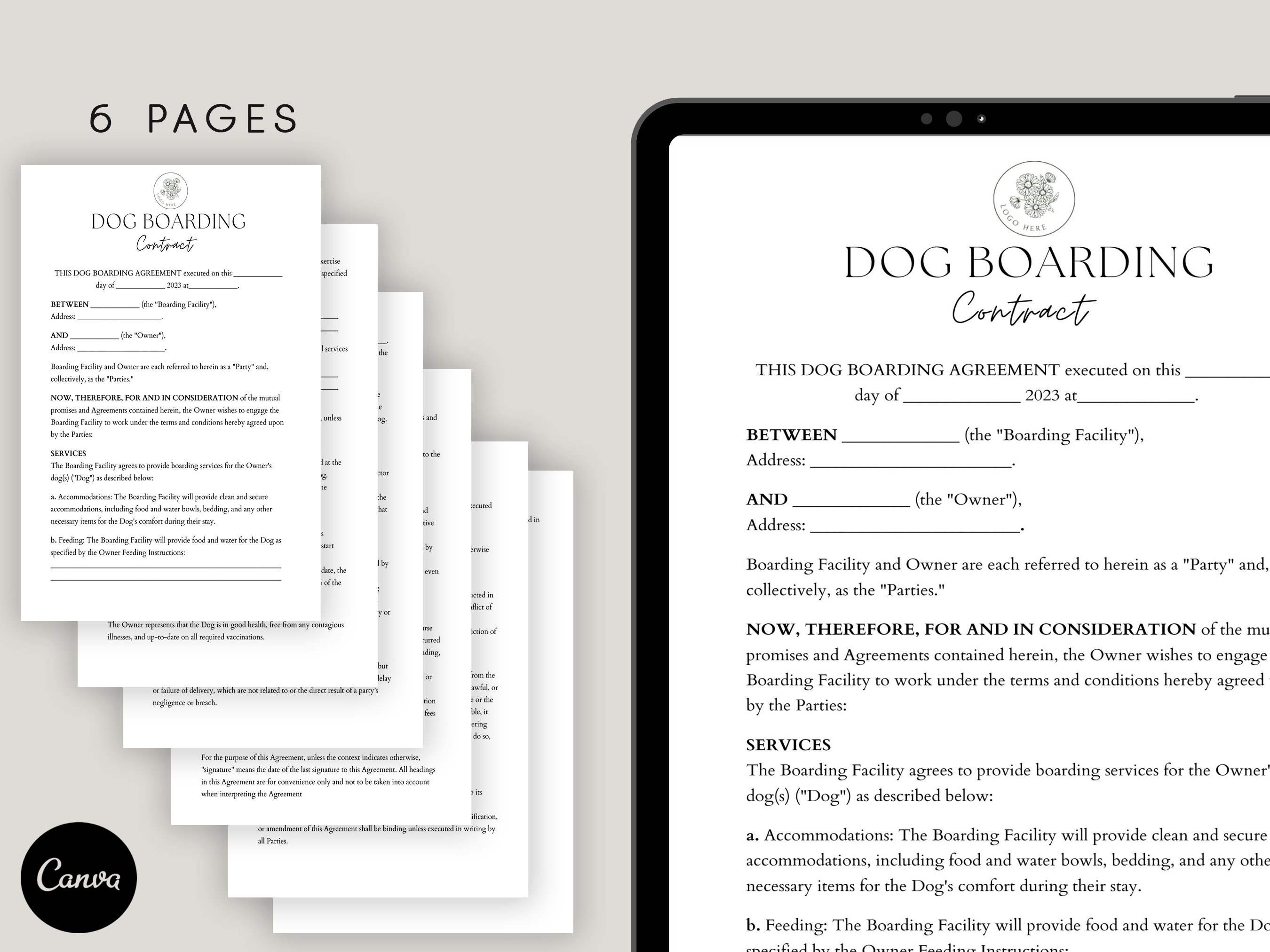 Dog Boarding Contract Template Editable Dog Boarding Forms Dog