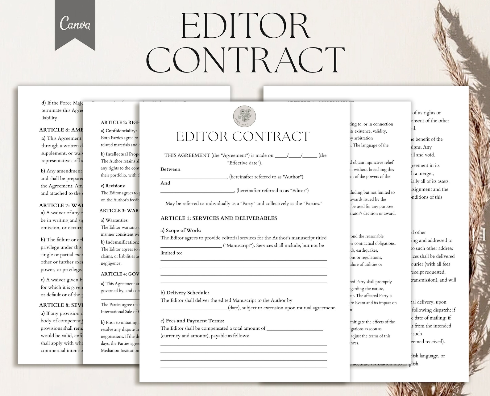 Editor Contract Template, Editing Services Contract ,editorial Services ...