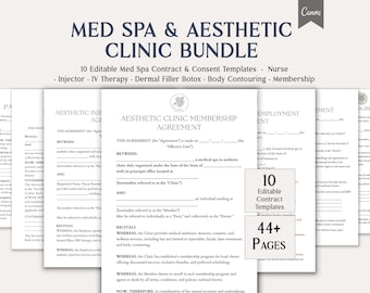Med Spa Aesthetic Clinic Bundle, 10 Editable Med Spa Templates, Nurse, Injector, IV Therapy, Dermal Filler Forms