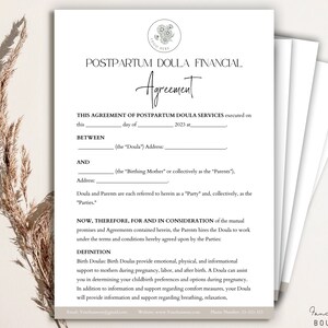 Editable Postpartum Doula Service Agreement, Postpartum Doula Financial Agreement, Postpartum Doula Contract, Doula Paperwork , Canva