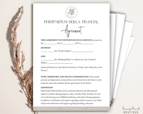 Editable Postpartum Doula Service Agreement, Postpartum Doula Financial Agreement, Postpartum Doula Contract, Doula Paperwork , Canva