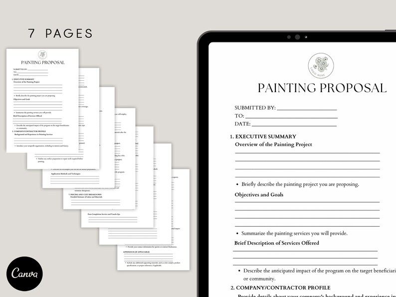 Sjabloon voor schildervoorstel, projectvoorstelformulier voor schilderen Pdf, Canva afbeelding 4
