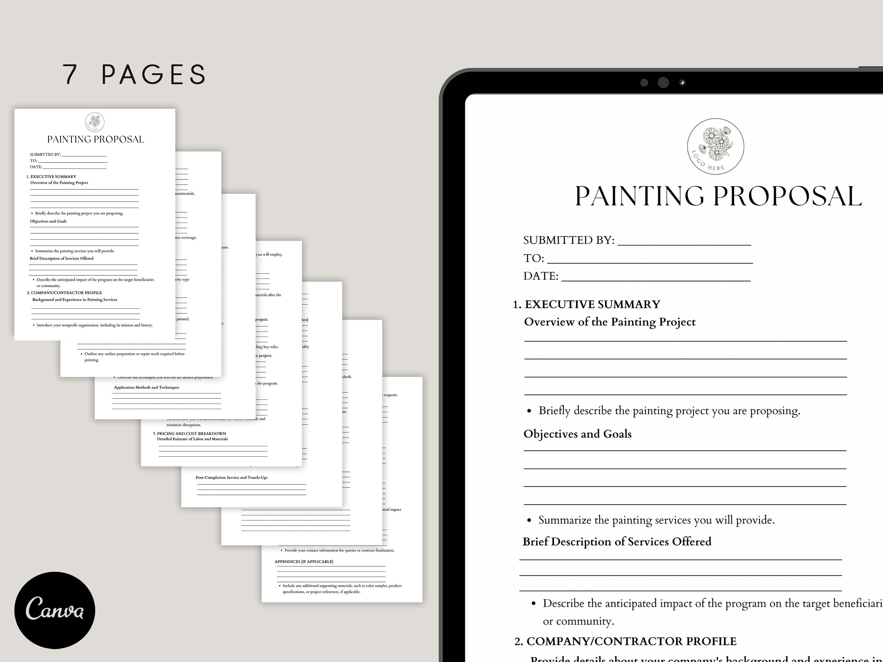 Painting Proposal Template, Painting Project Proposal Form Pdf, Canva ...