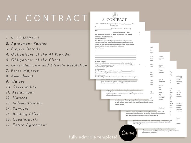 AI Contract Editable Template, AI Services Agreement Form, AI ...