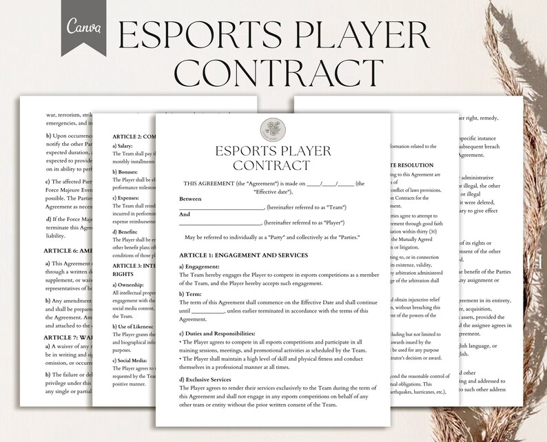 Esports Player Contract Template, Professional Gamer Contract, Pro ...