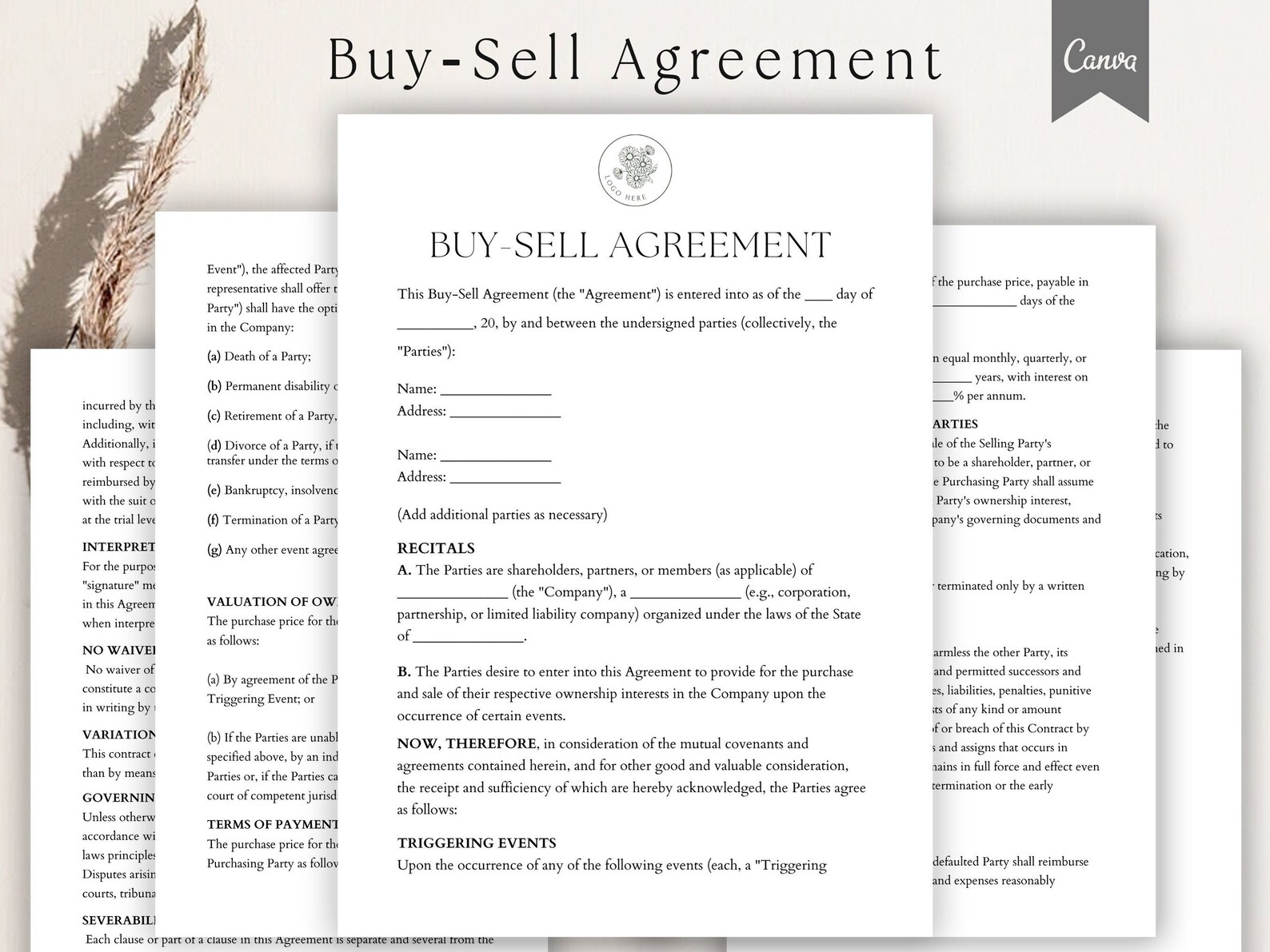 Editable Buysell Agreement Form Template, Business Purchase Agreement