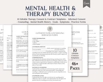 Mental Health Therapy Bundle, 10 Editable Therapy Consent Templates, Counseling, Informed Consent, Practice Forms