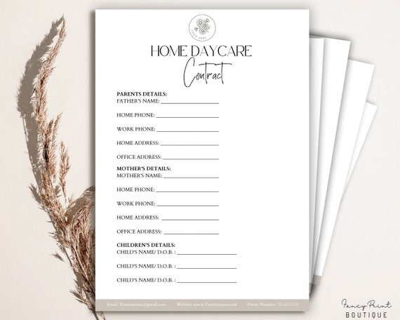 Editable Home Daycare Contract Template, Home Daycare Agreement Form, Child Care Contract, Editable Daycare Forms Contract, Canva