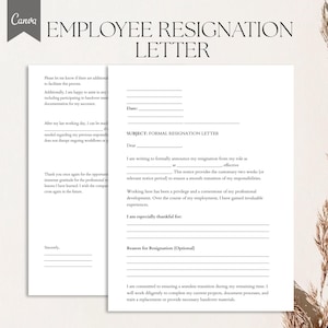 Employee Resignation Letter Template, PDF, Canva