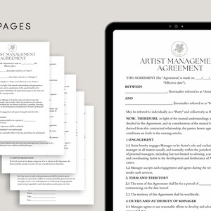 Artist Management Agreement, Talent Agency Contract, Personal Manager Agreement, Band Manager Agreement, pdf Canva image 2