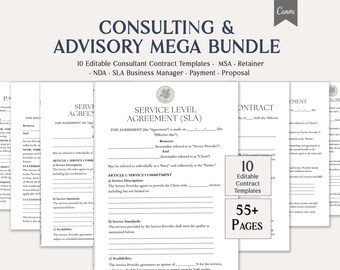 Consulting & Advisory Mega Bundle, 10 Editable Consultant Contract Templates, MSA, Retainer, NDA, SLA, Business Manager, Instant Download