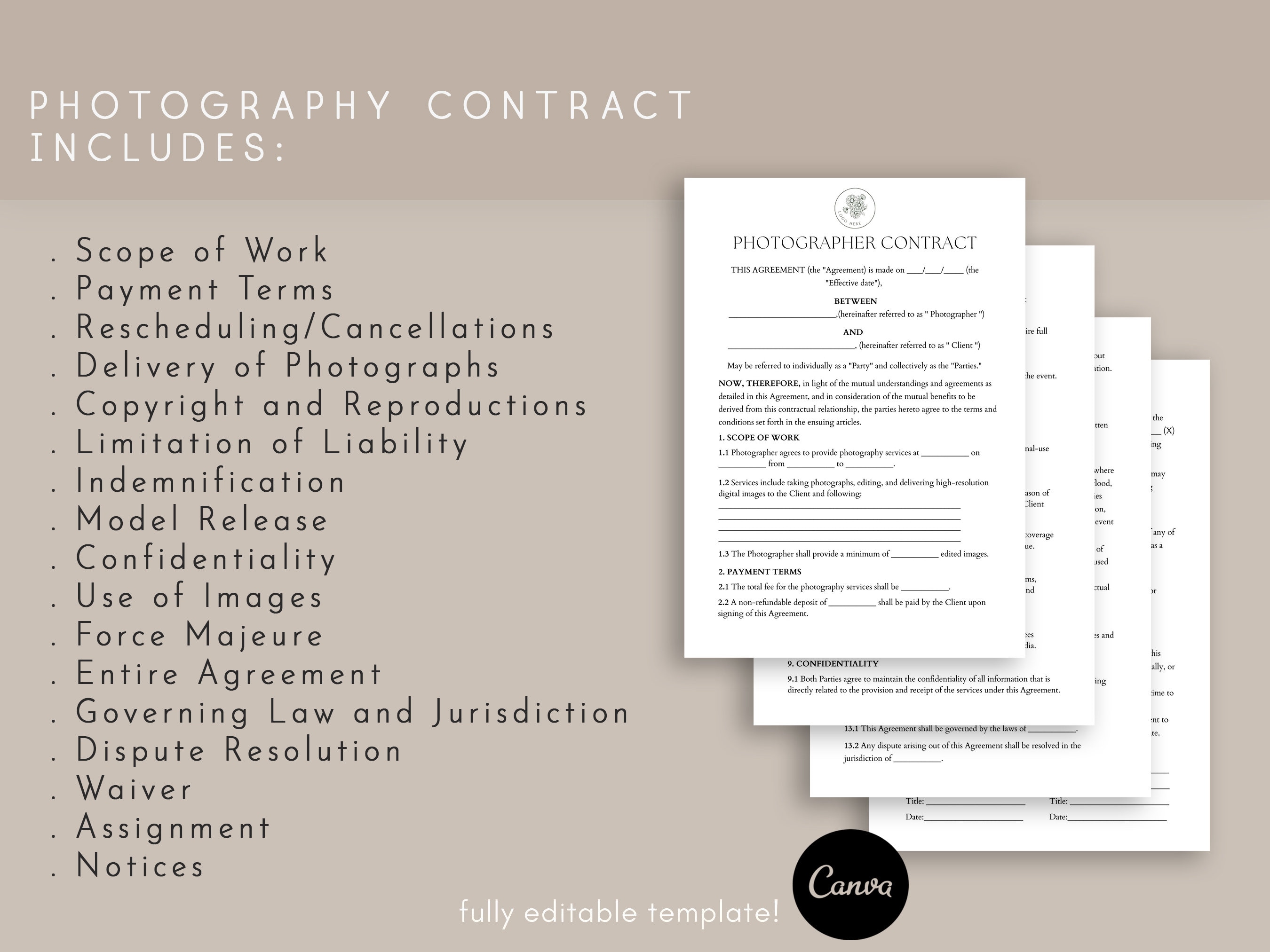Editable Photography Contract Template, Photography Services Contract ...